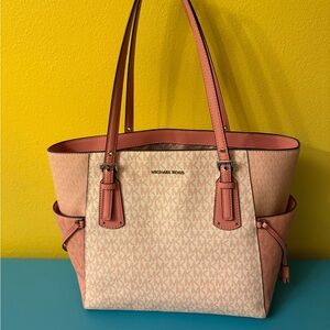 Michael Kors Beige and Pink Signature Tote